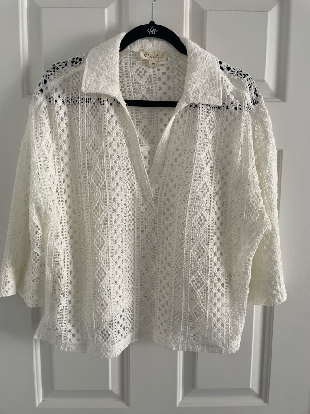 Marled White Crochet Collared Tunic
